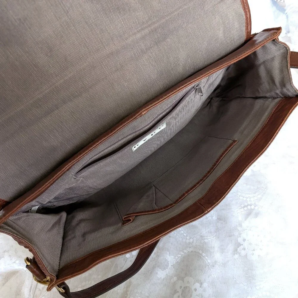 HYPE Brown Pebbled Leather Laptop Shoulder Messenger Briefcase Satchel Bag